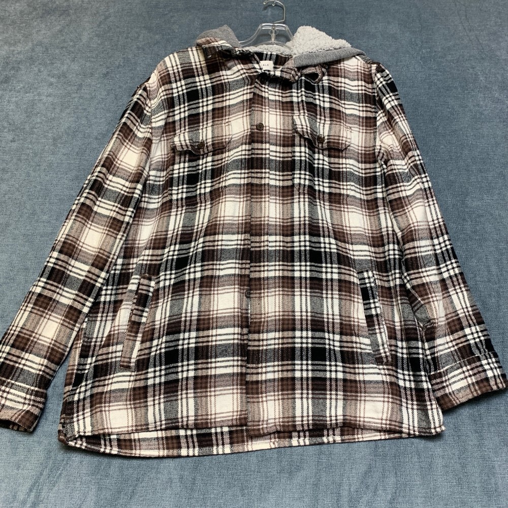 Aeropostale Shacket Mens L Multicolor Plaid Flannel Cotton Hooded Button Front